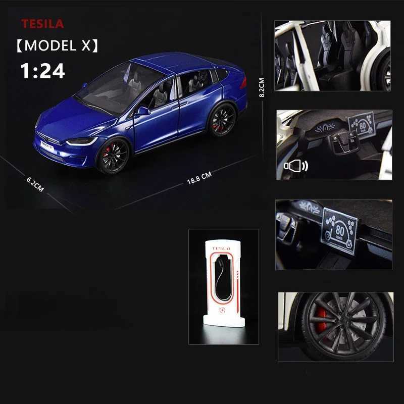 1 24 Tesla Model X Tesla Model 3 Alloy Die Casting Toy Car Model Sound and Light Childrens Toy Collectibles Birthday Gift M241025