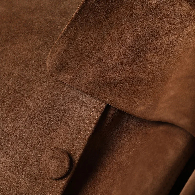 100% leather jacket with length autumn and winter office womens windproof trench coat suede coat 241024