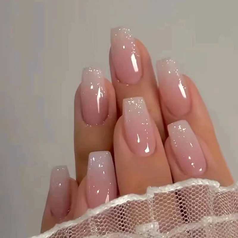 24 pieces of girl gradient pressed nails pink gradient fake nails smooth artificial fingers ergonomic reusable female fake nails W250410