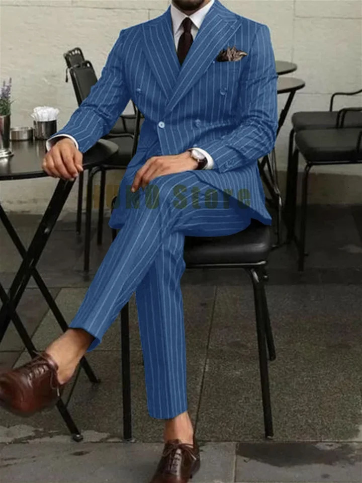 2 Piece Men Suits Mens Suit Double Breasted Man Fashionable and Slimfitting n Groom Wedding Dress Casual Striped Fabric 241025