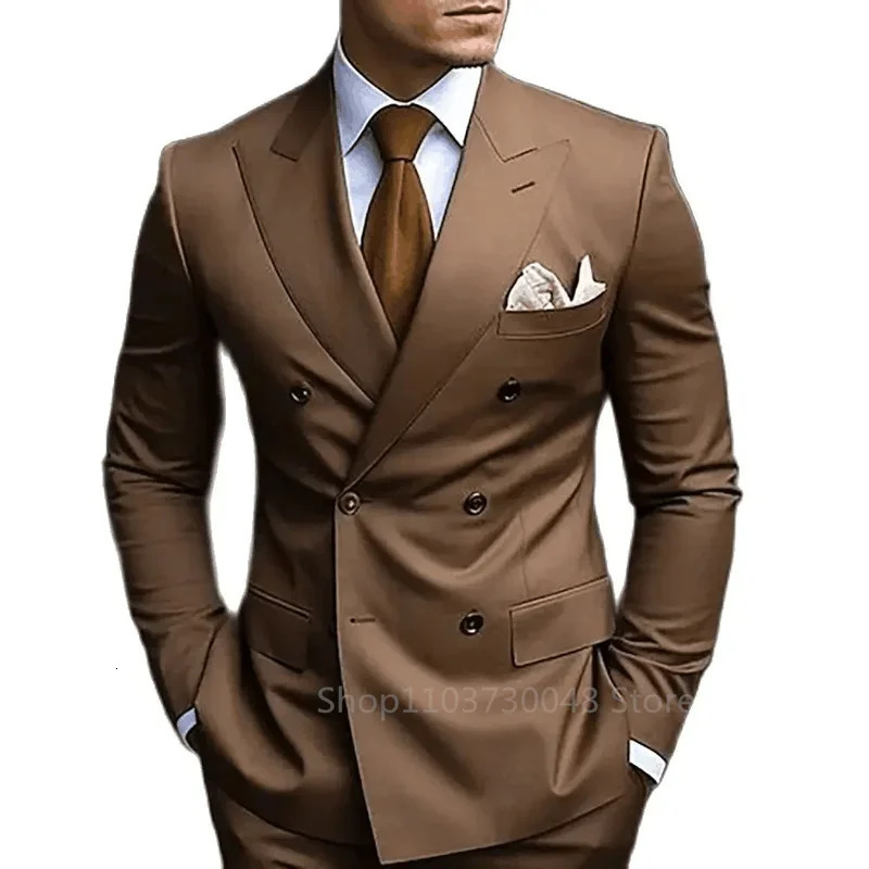 Formal Men 2 Piece Brown Wedding Suits Groom Tuxedo Slim Fit Lapel Blazer Pants Business Costume Homme For Party Prom 241025
