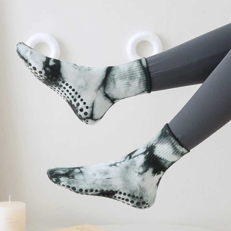 Cotton new mid calf professional yoga lace up dye socks breathable fitness anti slip Pilates socks gym fitness dance sports socks W241025