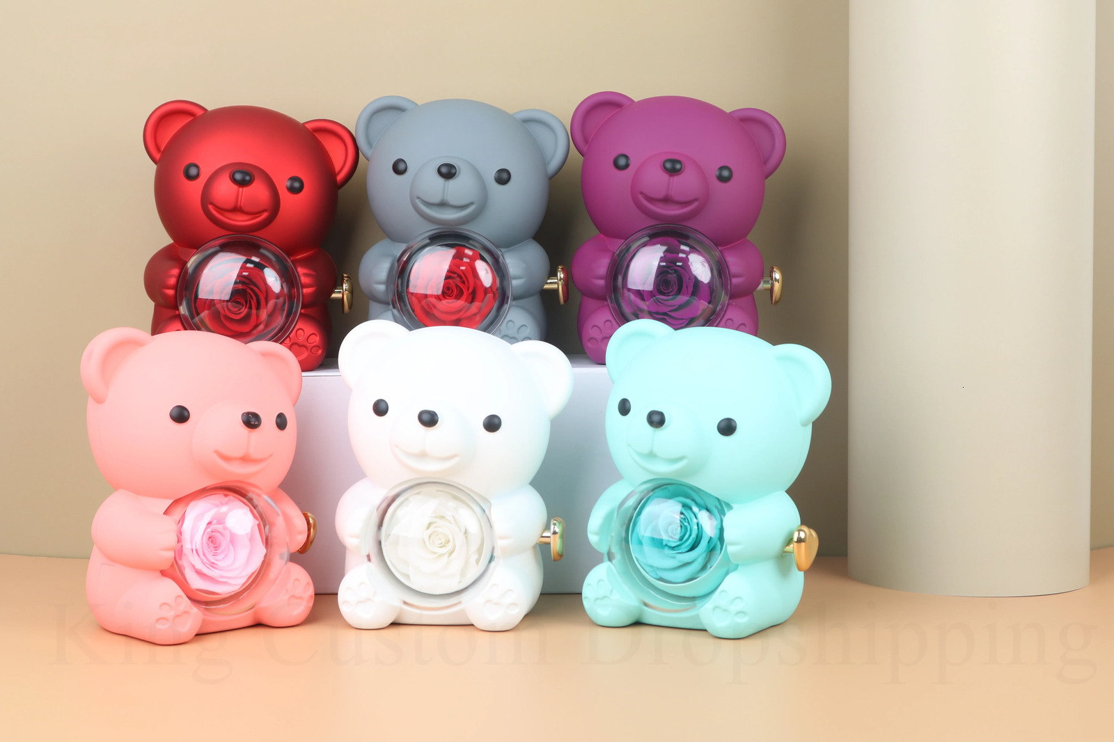 Rotating Rose Bear Bead Treasure Box Customized Name Necklace Eternal Flower Gift Box Valentines Day Christmas Gift 241025