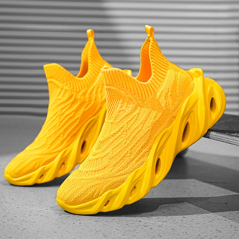 Men's Fashion Blade Shoes:Fly Woven Breathable Athleisure Style Plus Size Slip On Sneakers Running Shoes,Black/Blue/Brown/Yellow,Free shipping
