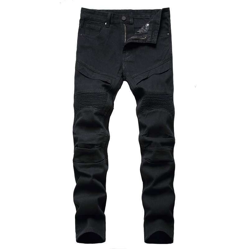 Men White Skinny Plus Size 28-42 New European American Slim Fit Fold Trend Motorcycle Biker Jeans Denim Pants (No Belt)