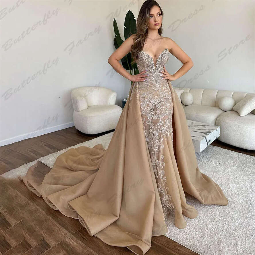 S Gorgeous Women Evening Dresses Mermaid Sexy Off The Shoulder Lace Applique Detachable Skirt Hem Princess Prom Gowns Robe Exy Houlder Kirt