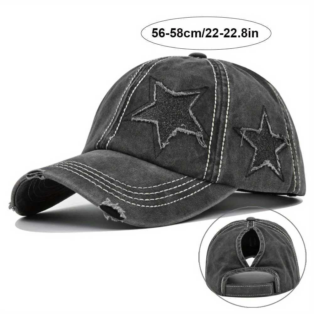 Solid color washed sand baseball cap mens ponytail hat sparkling star fashion sun hat outdoor cycling travel Hikin dad hat X2410261