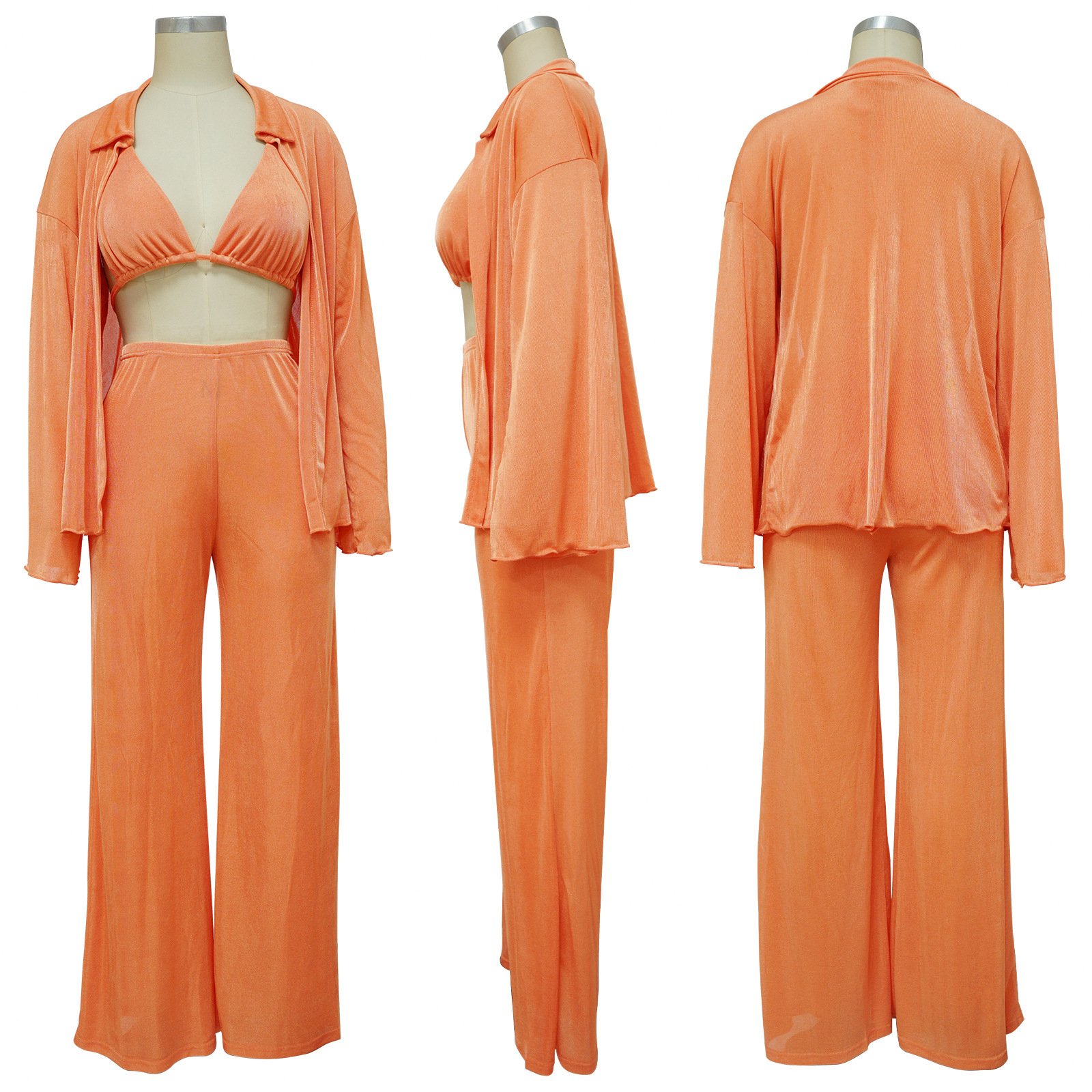 solid Elegant Plus Size Matching Sets For Women Crop Top 2023 Autumn Female Three Piece Pant Set Luxury Cloth Casual Sweatshirt 98rH#