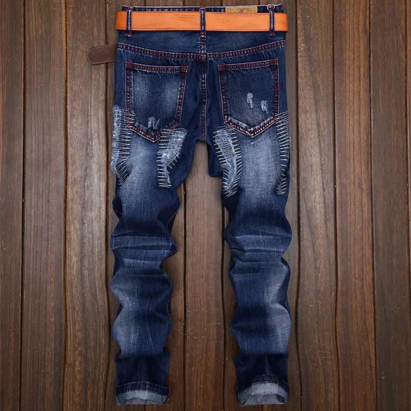 High Quality Men Casual Jeans Denim Hole Ruined Hip Hop Biker Straight Pants Male Casual Pants Plus Size X250227