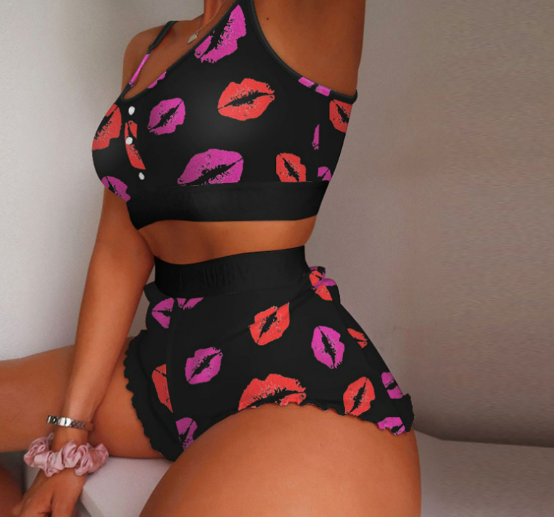 New designer 2-piece women's Pama shorts set, multi-color printed underwear, sexy gerie vest, Tan women's sleepwear, home wear