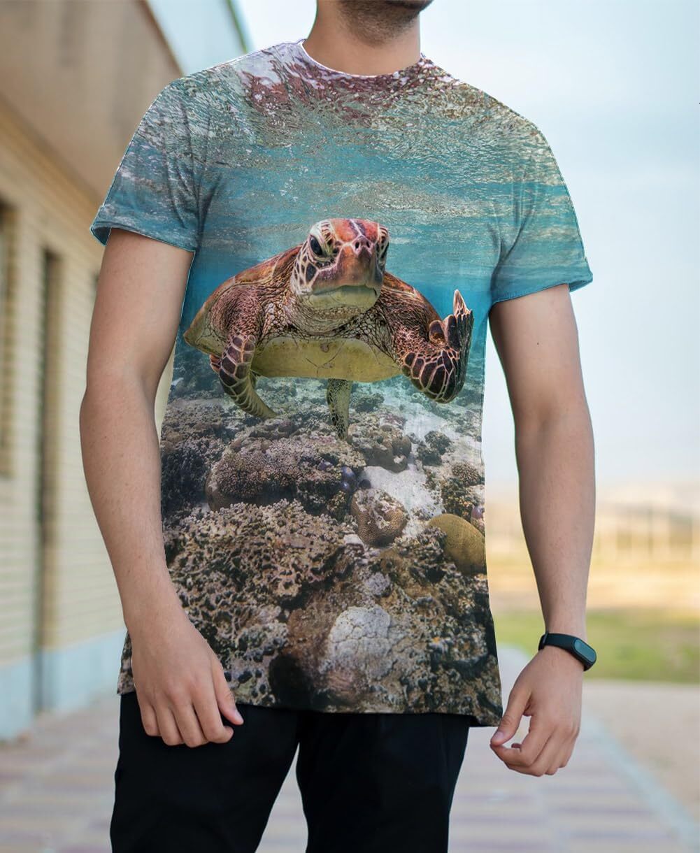 Mens T shirt Mens T-Shirt 3D Print T-Shirts Short Sleeve Crew Neck Graphic Casual tops summer clothes Turtle pattern
