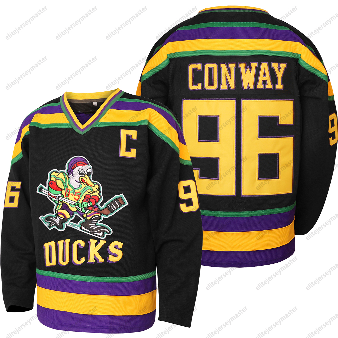 Mighty Ducks Jerseys 96 Charlie Conway 99 Adam Banks 33 Greg Goldberg Movie Hockey Jersey Black Kids