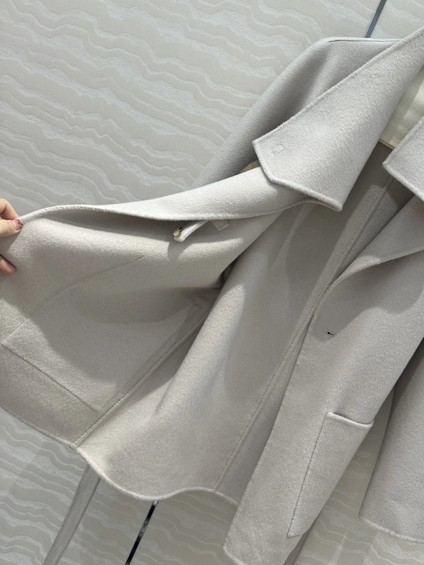 Wool Blend Autumn Winter Solid Cashmere Turndown Collar Sashes Midlength Coat Trendy Basics Slim Female Clothes 241025