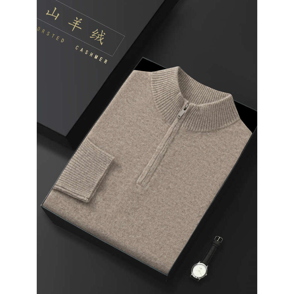 Men's Mockneck Zipper Pullovers 100% Sweater Autumn Winter Warm Long Sleeve Cashmere Knitwear Soft Comfy Male Clothing
