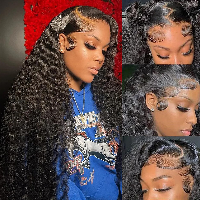 Deep Wave 13x6 Trasparent Lace Front Human for Women Water Curly Pre Plucked with Baby Hair Wet and Wavy Wigs