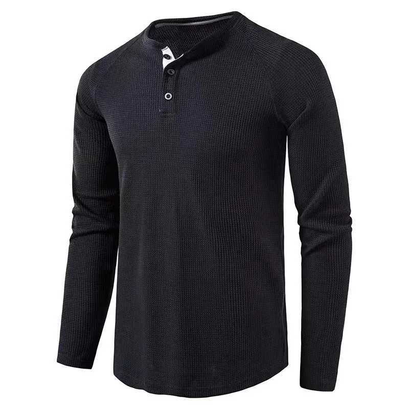 Autumn and Winter New Mens T-shirt European and American Mens Solid Color Long Shirt Henry Shirt Mens W241026