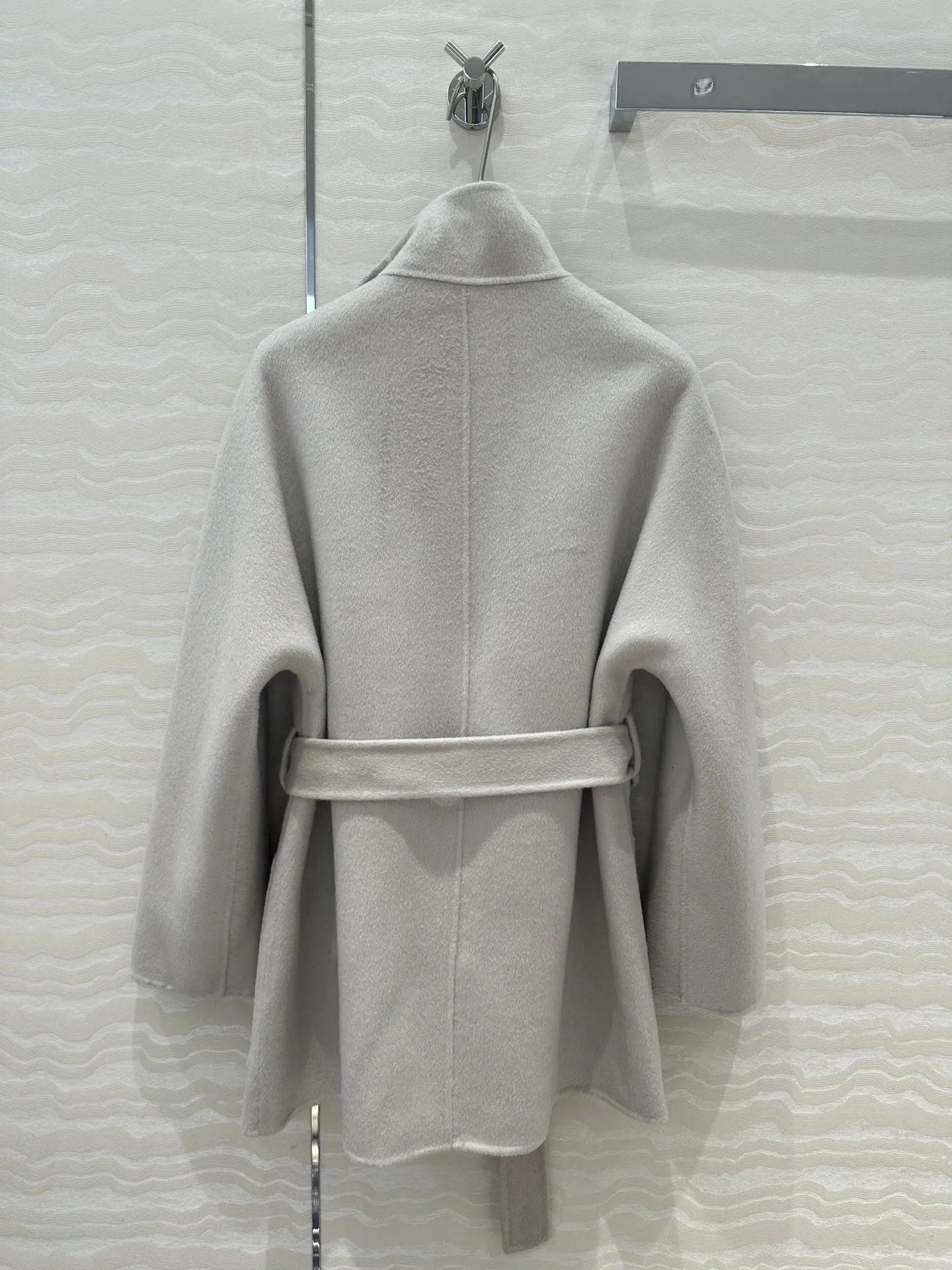 Wool Blend Autumn Winter Solid Cashmere Turndown Collar Sashes Midlength Coat Trendy Basics Slim Female Clothes 241025