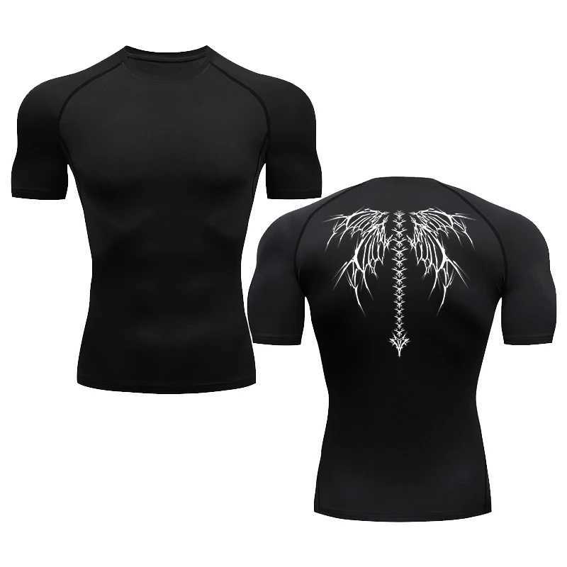 Mens Pattern Printed Running Compression Short Sleeve Tight Sports T-shirt Mens Running Track and Field Wear Sports Top W241026