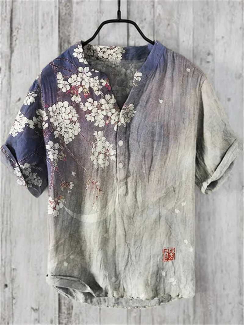 Linen mens fashionable casual shirt short sleeved top 3D printed pattern clothing 2024 Haiyi mens social shirt high-end W241026