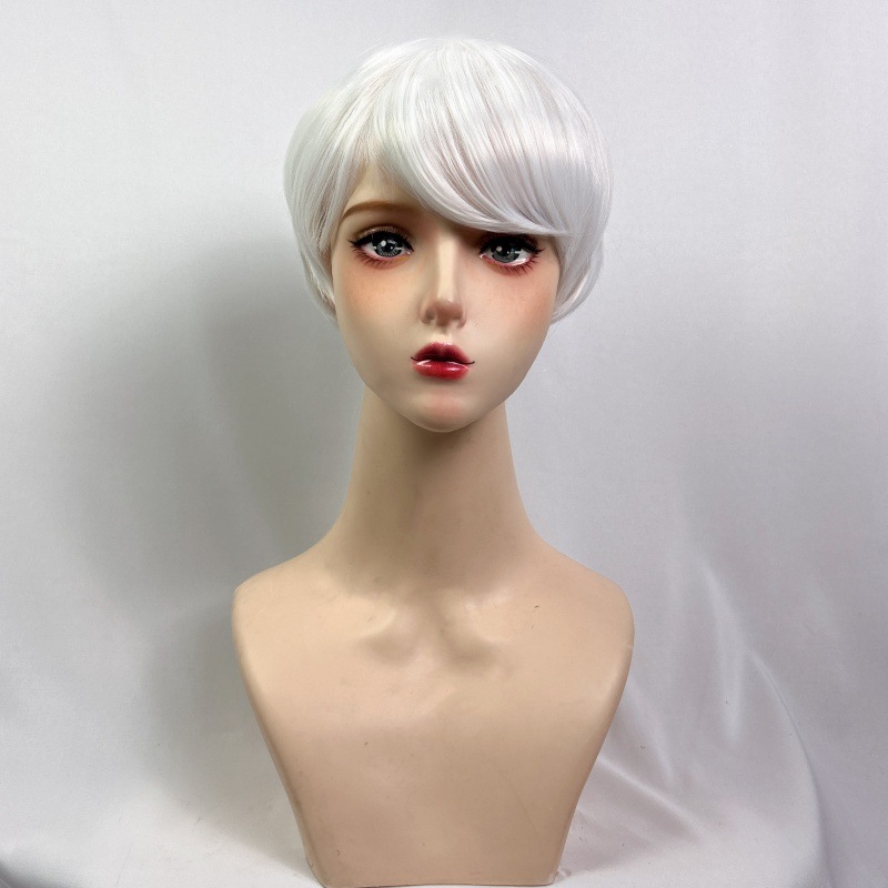 African ladies middle-aged and elderly wig side bangs fluffy short hair chemical fiber headpiece
