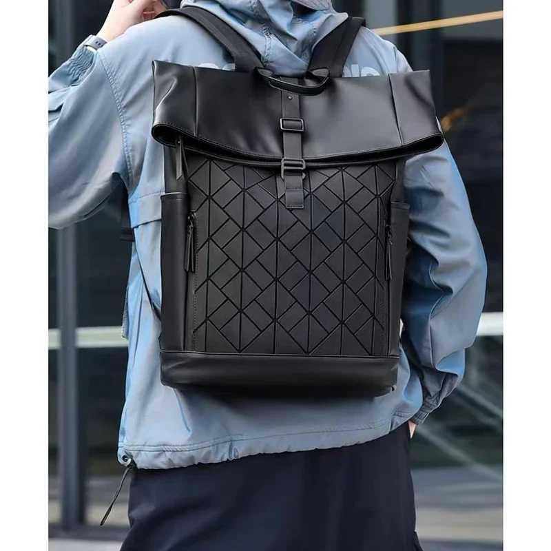 Large Capacity Backpack Reflective Diamd lattice Bag Waterproof PU leather Travel Backpack Locomotive travel New in MotorcycleXJ241026