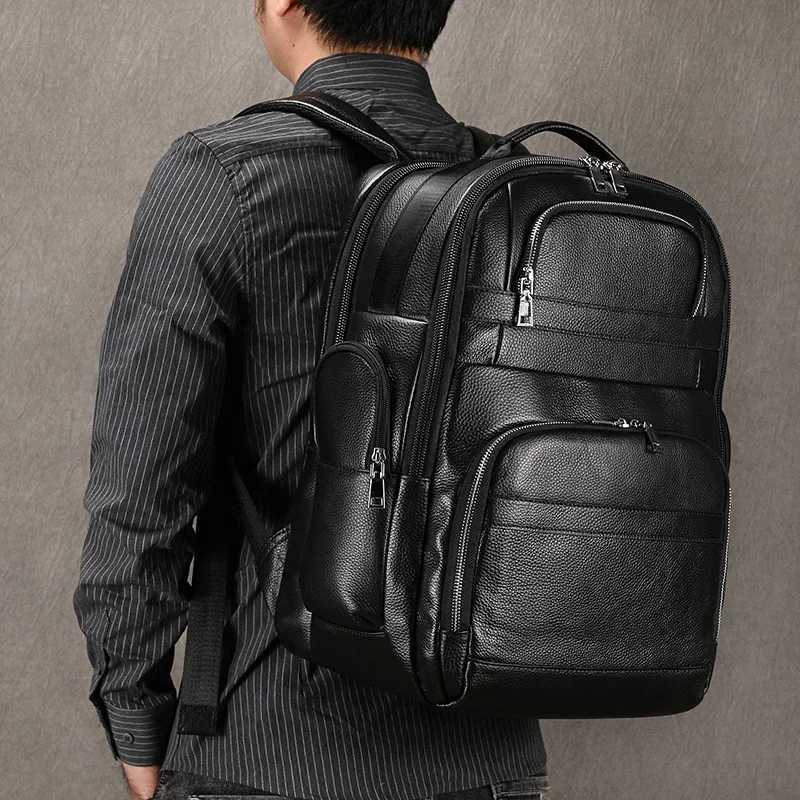 Double Layer Leather backpack For Men Large Capacity Travel Bag Business Computer Bag with USB Charging Laptop BackpacksXJ241026