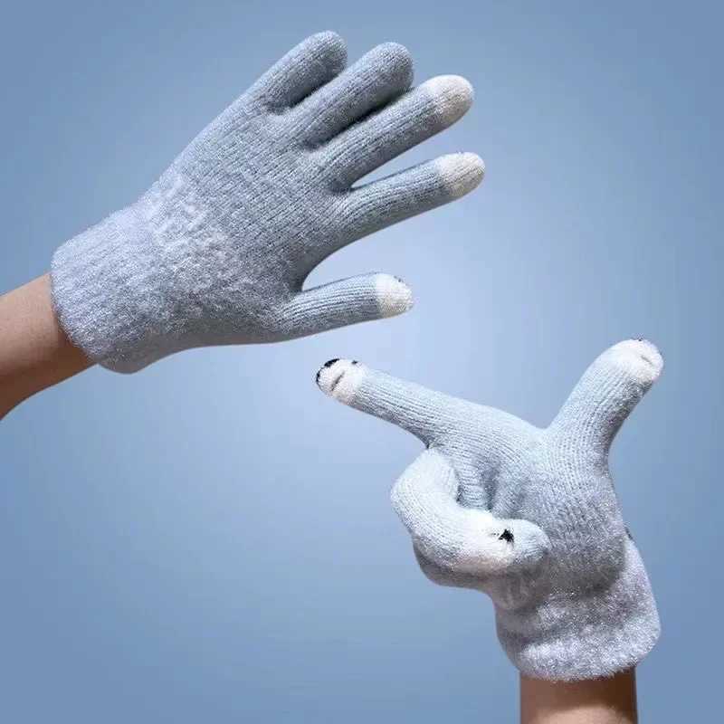 Open Finger Gs Winter Warm Open Finger Gs Female Cute Panda Finger Touchscreen Gs Warm Outdoor Knitted Gs W241026