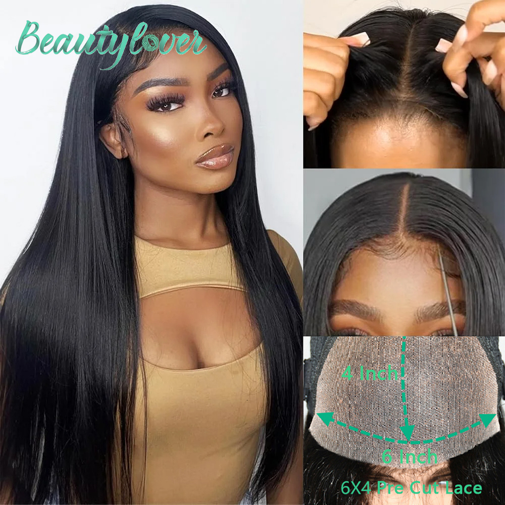 6X4 Straight Pre-Cut Lace Wigs 180% Glueless Wig Human Hair Ready To Wear For Black Women