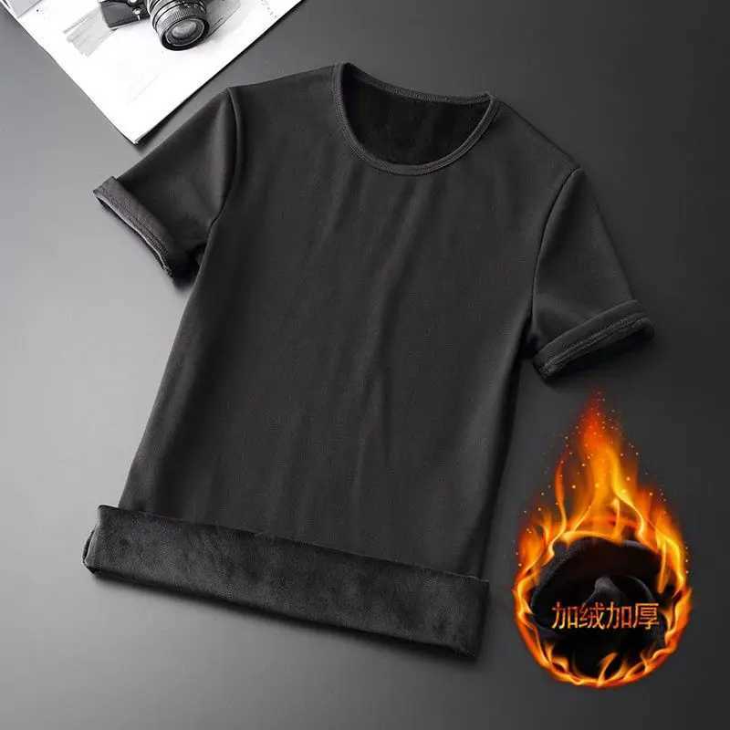 Mens hot underwear top Flce thick shorts Slve T-shirt Kp warm Ts O-neck solid bottom shirt W241026
