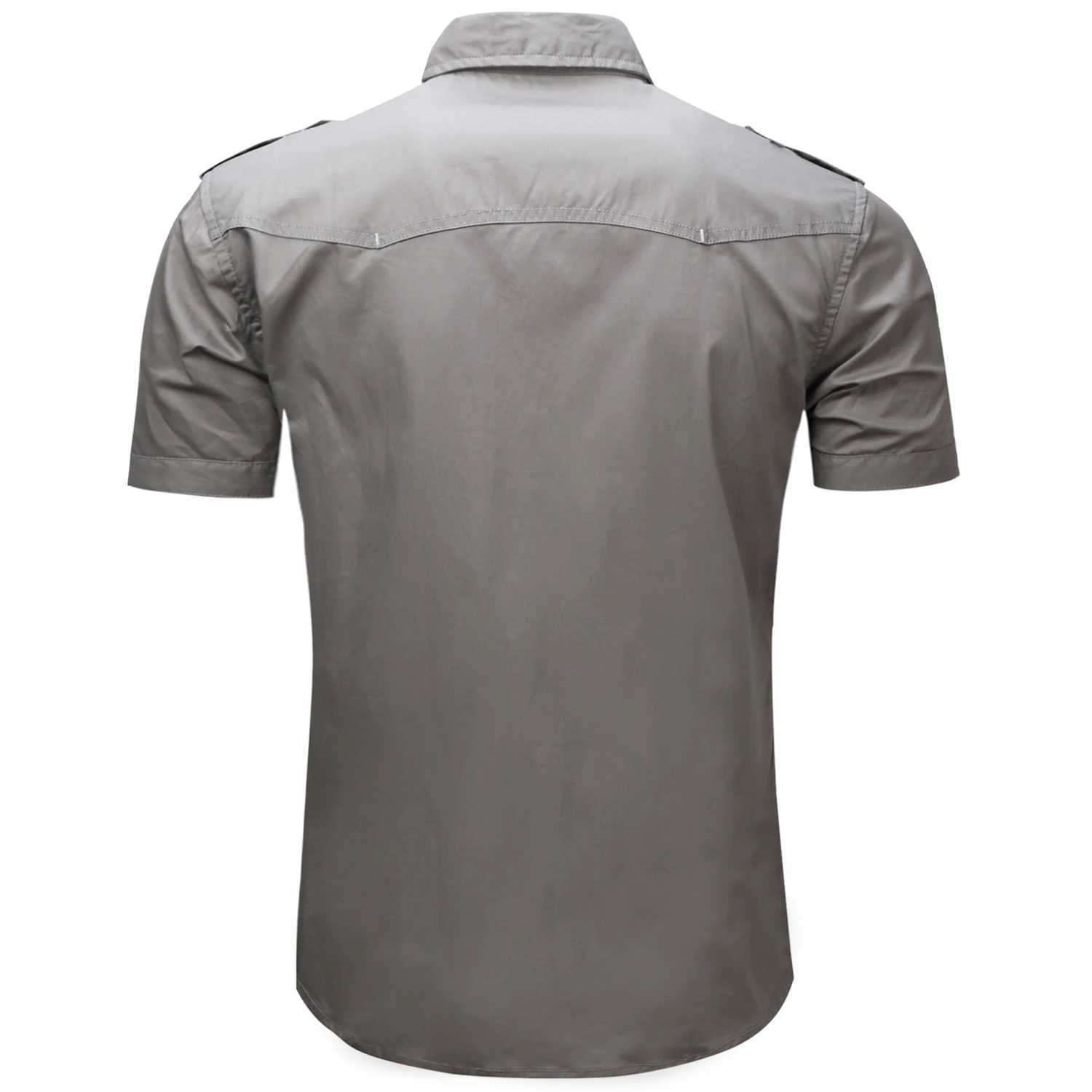 2024 New Mens Short Slip Sari Shirt Top Summer 100% Polyester Solid Color Casual Cargo Work Shirt with Pocket W241026