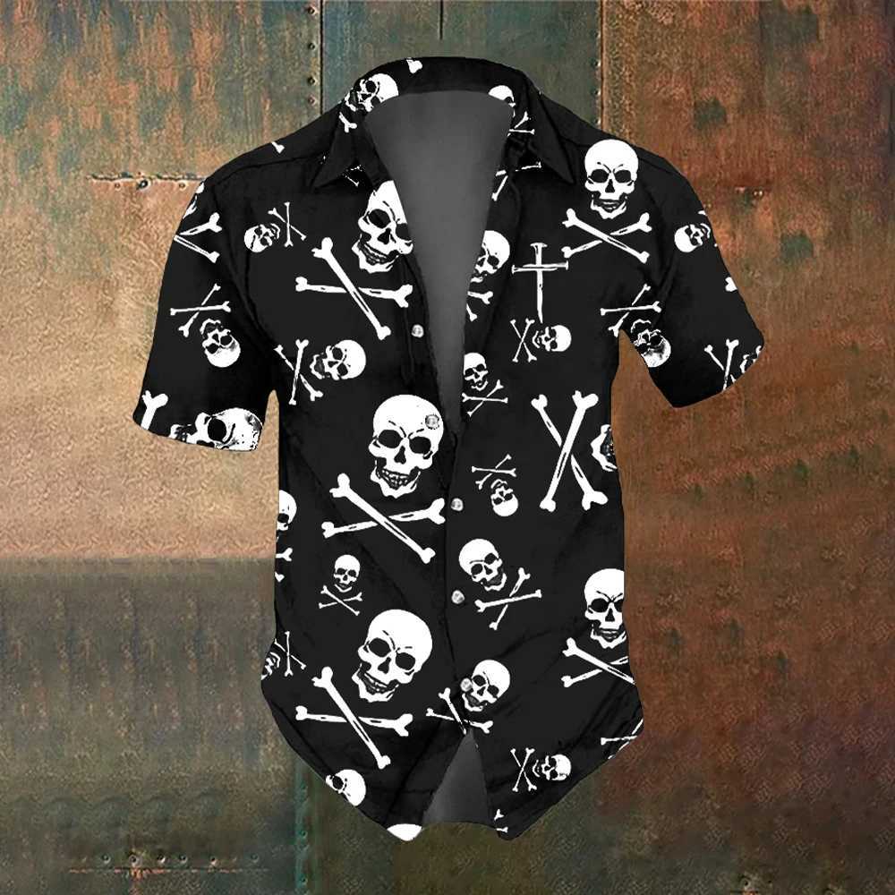 Skeleton Summer Mens Short Sleve Shirt Strt Fashion Top Rose Skull Pattern Mens Casual Oversized Shirt W241026