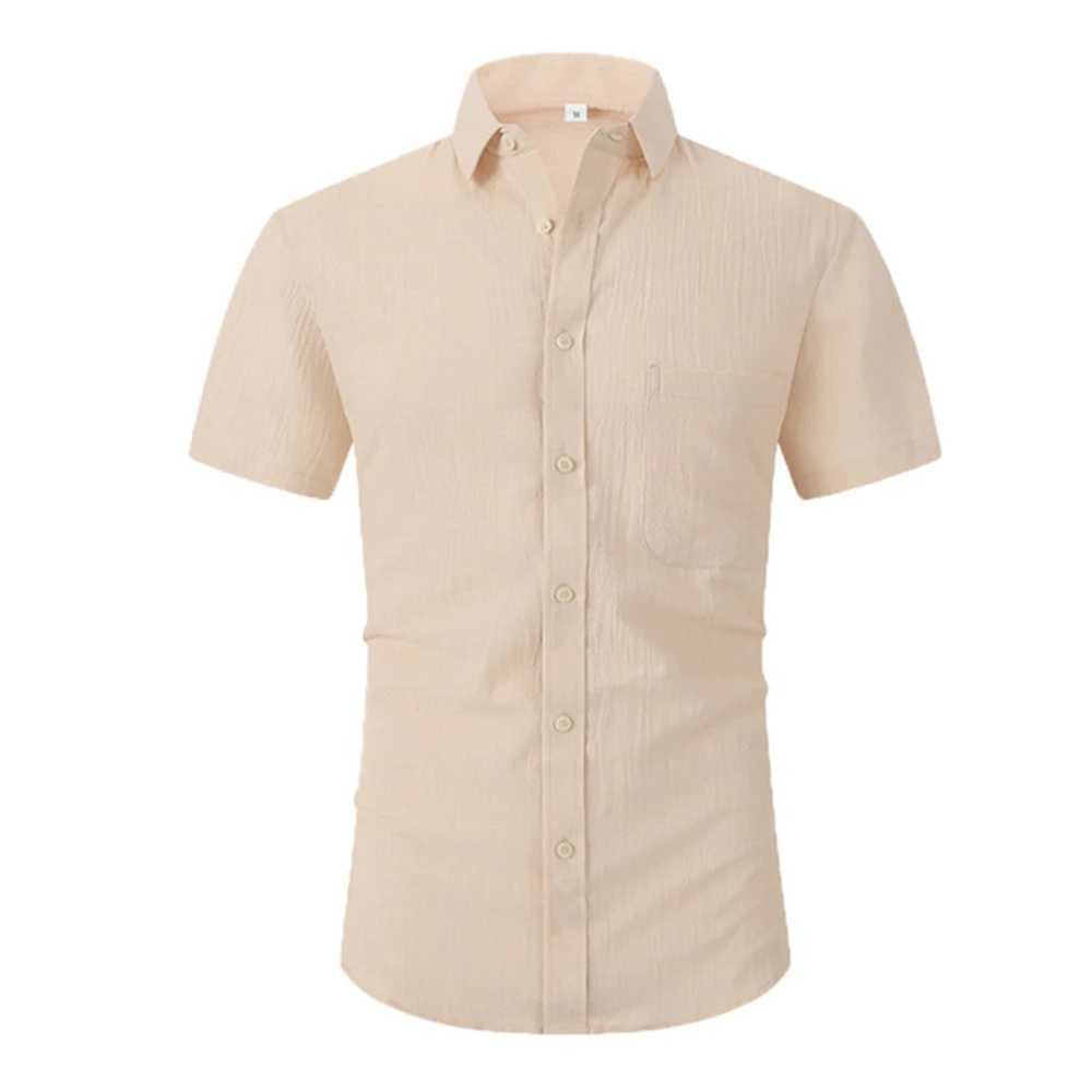 Cotton thread hot selling mens short sleeved summer solid color lapel casual beach style plus size W241026