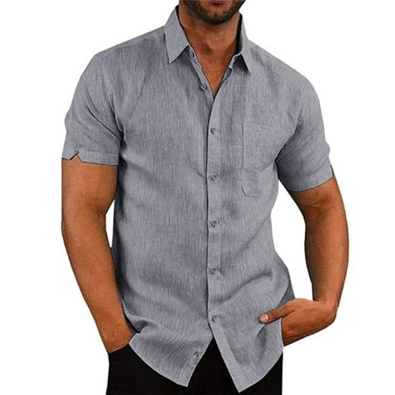 Summer Collar Solid Short Sleeve Button Mens Shirt Mens Clothing W241026