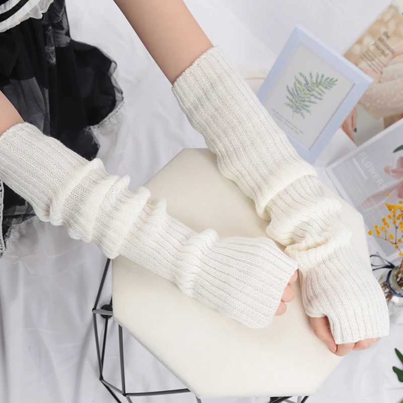 Womens long finger Gs Soft Womens G Lolita Kaii Winter Warm Knitted Sleeves Girls Punk Gothic Gs W241026