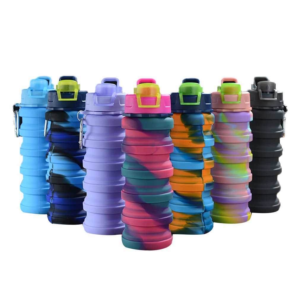Foldable Water Bottlapsible Cup Portable Leak-Proof Silicone Sports Travel Outdoor Bottle with Lid for Running Z260202