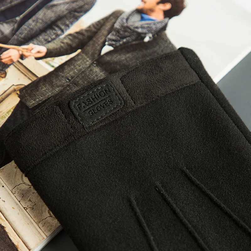 Winter mens plush warm cashmere outdoor sports bicycle gloves womens three ribbed suede leather touch screen driving G J98 W241026