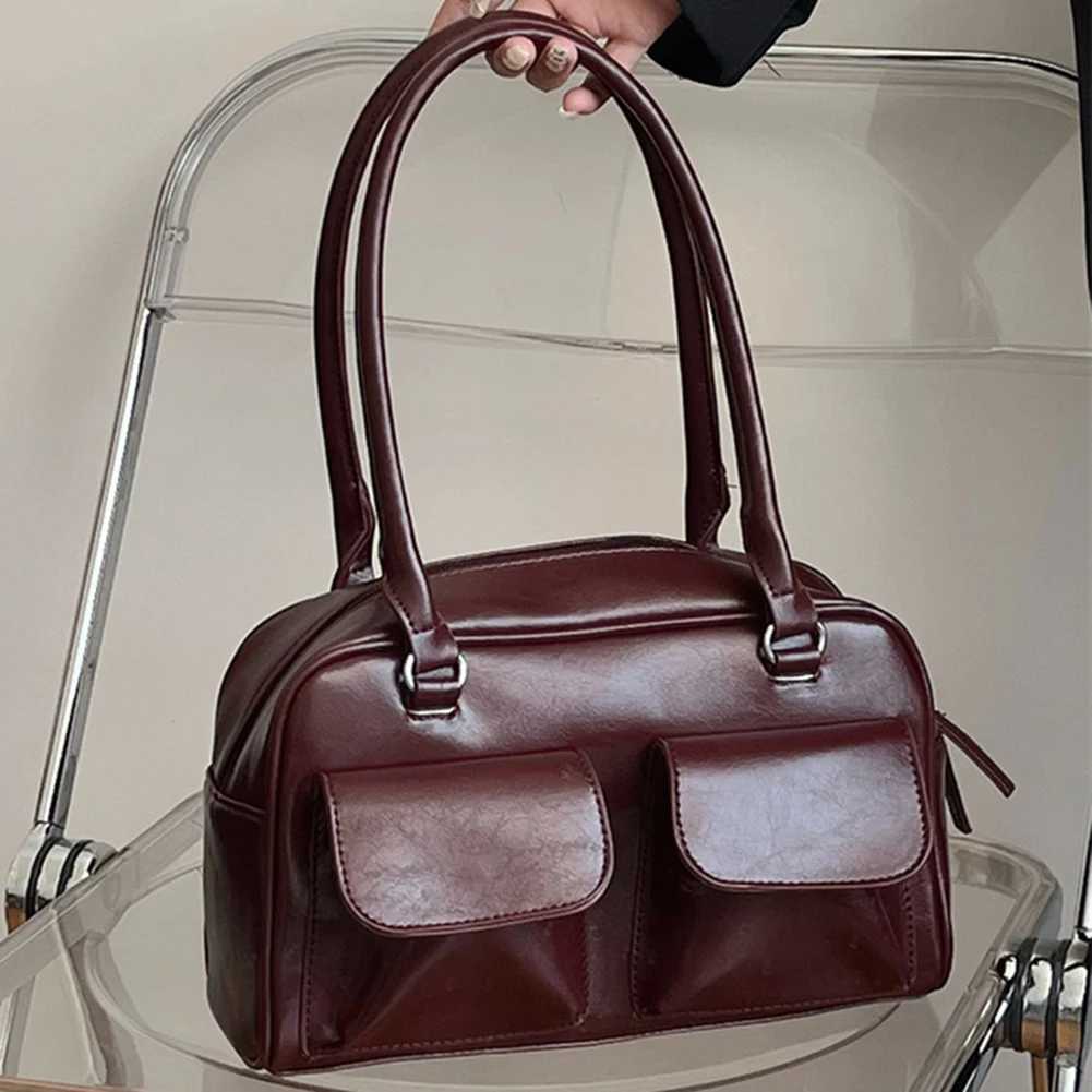 Retro womens backpack homeless bag PU leather shopping bag fashionable solid designer armrest bag casual double pocket handbag Y250320