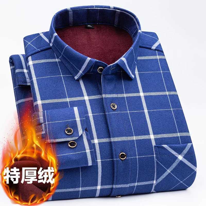7XL8XLPlus size mens double-sided velvet autumn and winter solid color long sleeved winter clothes middle-aged and elderly shirts W241026