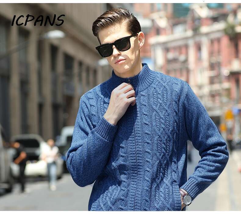 Thicken Warm Cardigan Cashmere Wool Er Winter Sweater Men Turtleneck Wer Pattern Male Knintted Jackets Coats