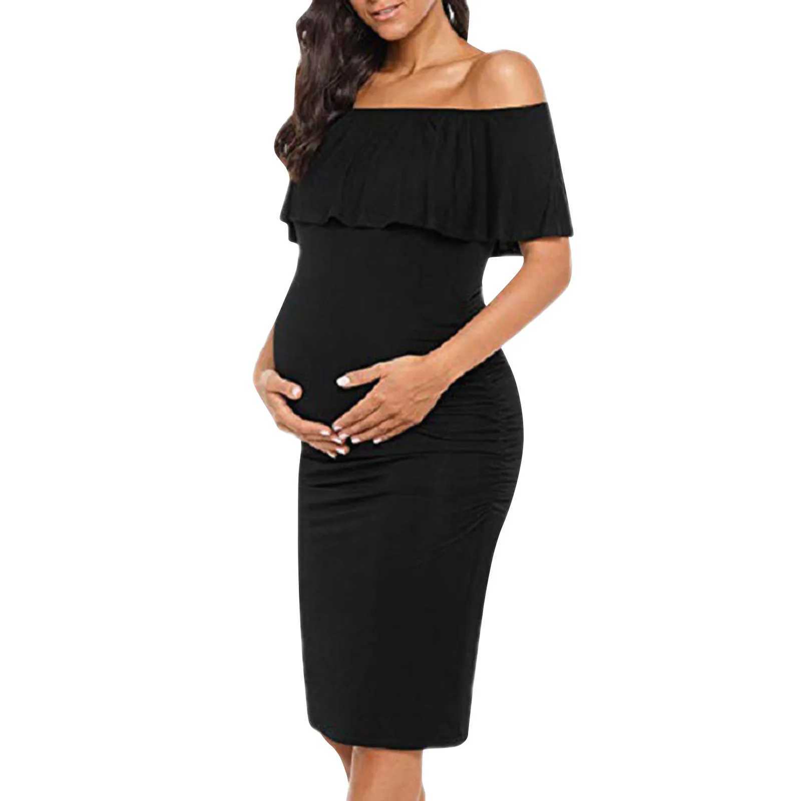 Pregnant womens dresses with fashionable short sleeves slanted collars solid pleats mothers dresses pregnant womens clothing dresses W241026