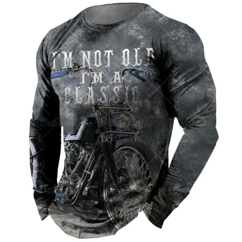 Retro Mens Long Sleve T-shirt 3D Retro Motorcycle Oversized T-shirt Sports Shirt Bicycle Racing Top Mens Clothing W241026