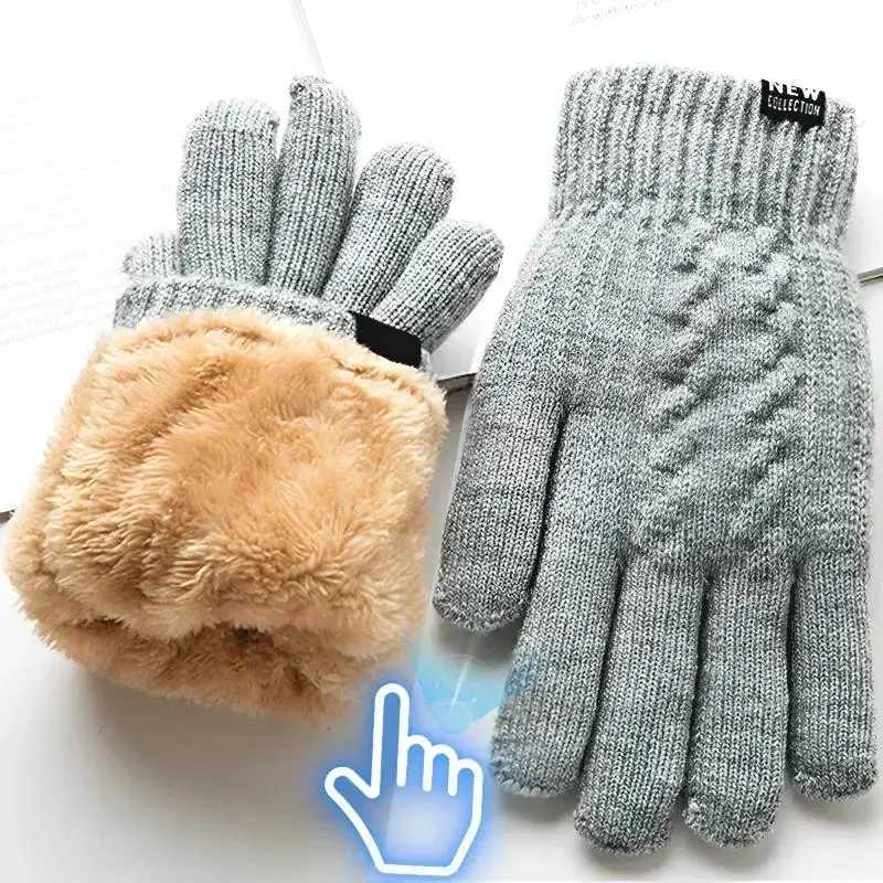 New Mens Warm Full Finger Gs Winter Touch Screen Plus Wool Gs Womens Thick Wool Knitted Bicycle Driving Gs W241026