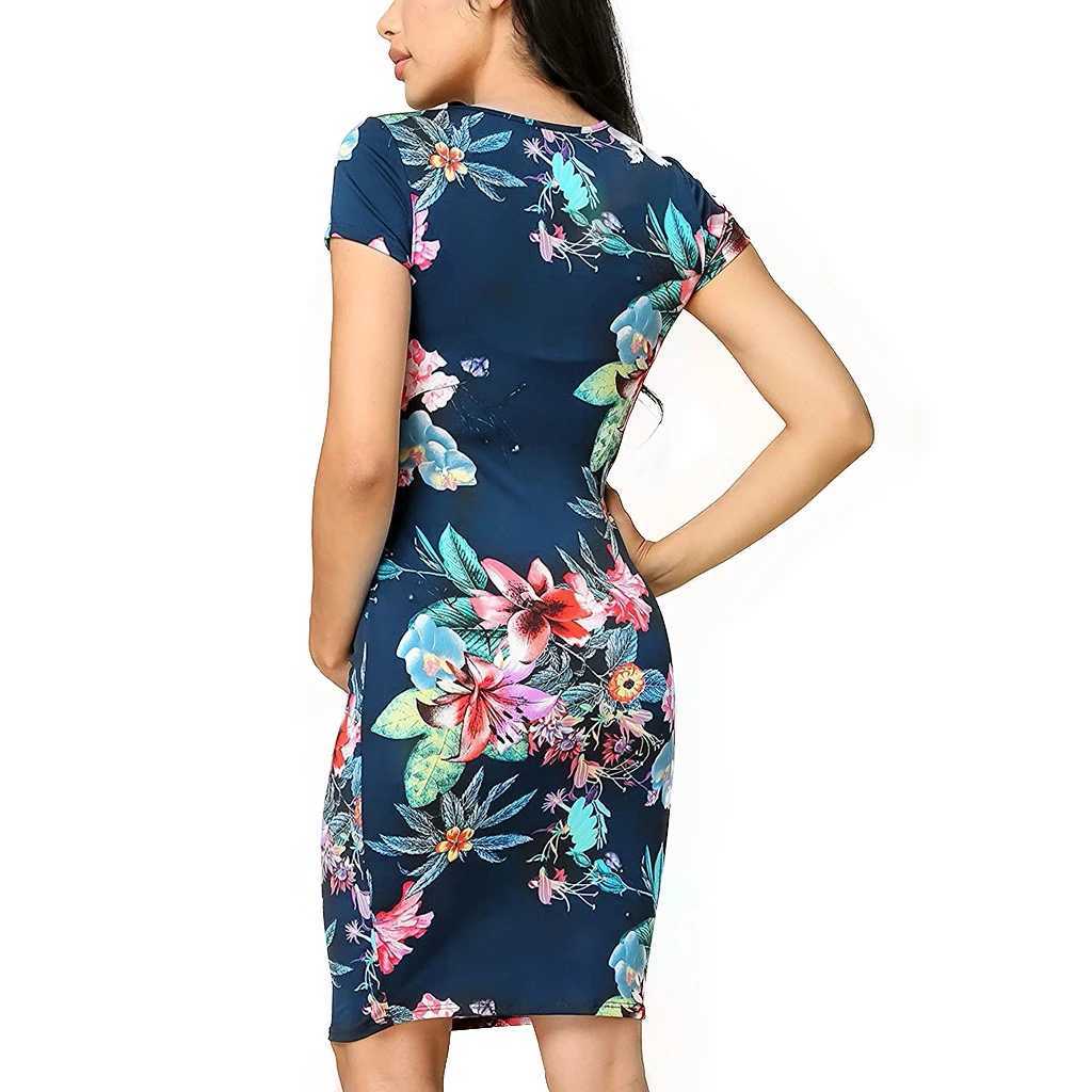 Womens maternity dress fashionable short sleeved O-neck printed maternity dress floral close fitting clothing W241026