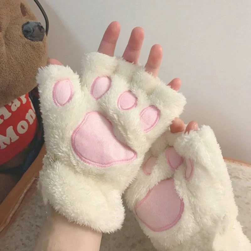 Cute Cat P Fluffy Cl Fingers Gs Warm and Soft Plush Fingers Panda G Half Fingers Female Winter Wearing Christmas Gift W241026
