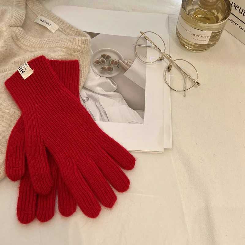 Solid Color Ins Knitted Wool Gs Simple Autumn Winter Korean Style Finger Touch Screen Warm Fingers W241026