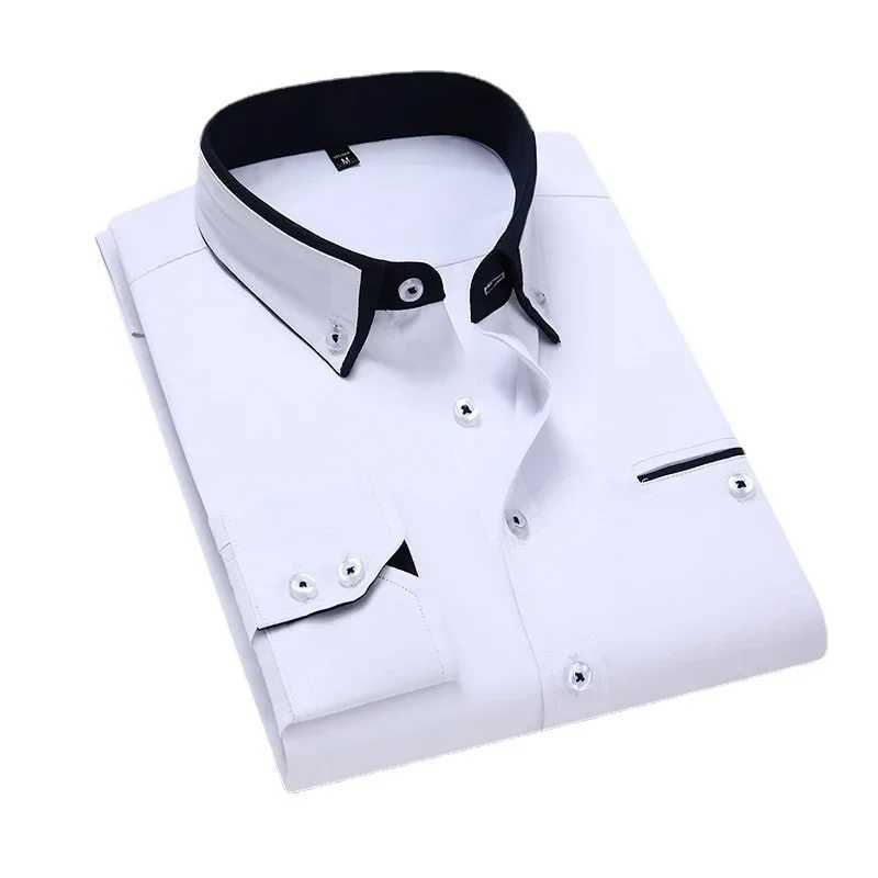 Mens shirt long Sleve twill solid stripe dress business office casual shirt slim fit mens dress W241026