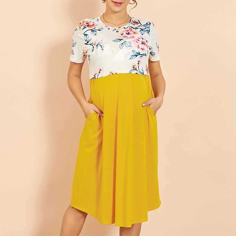 Summer maternity dress round neck short sleeved nursing dress for pregnant women W241026