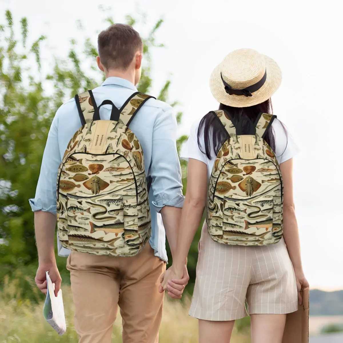 Fish Chart Fisherman Fi Backpack Outdoor High School Business Fishing Marine Daypack for Men Women College Shoulder BagXJ241026