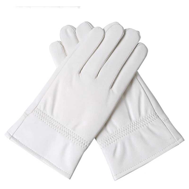 Mens fashion genuine leather winter warm white celebration sheepskin short Gs finger sports Gs W241026