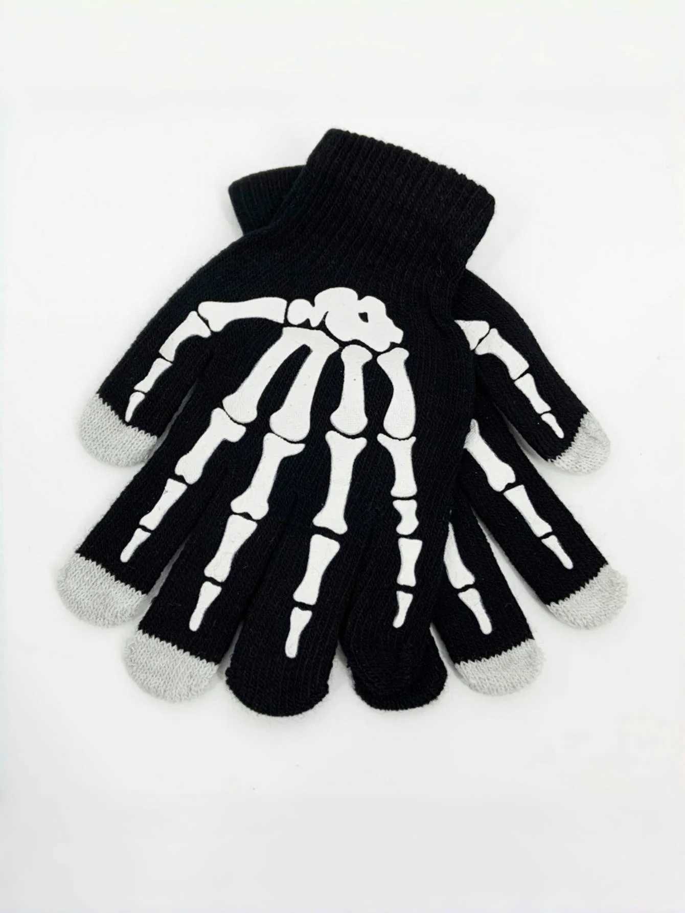 Mens Warm Winter and Winter Finger Knitted Fashion Skull Hand Pattern W241026